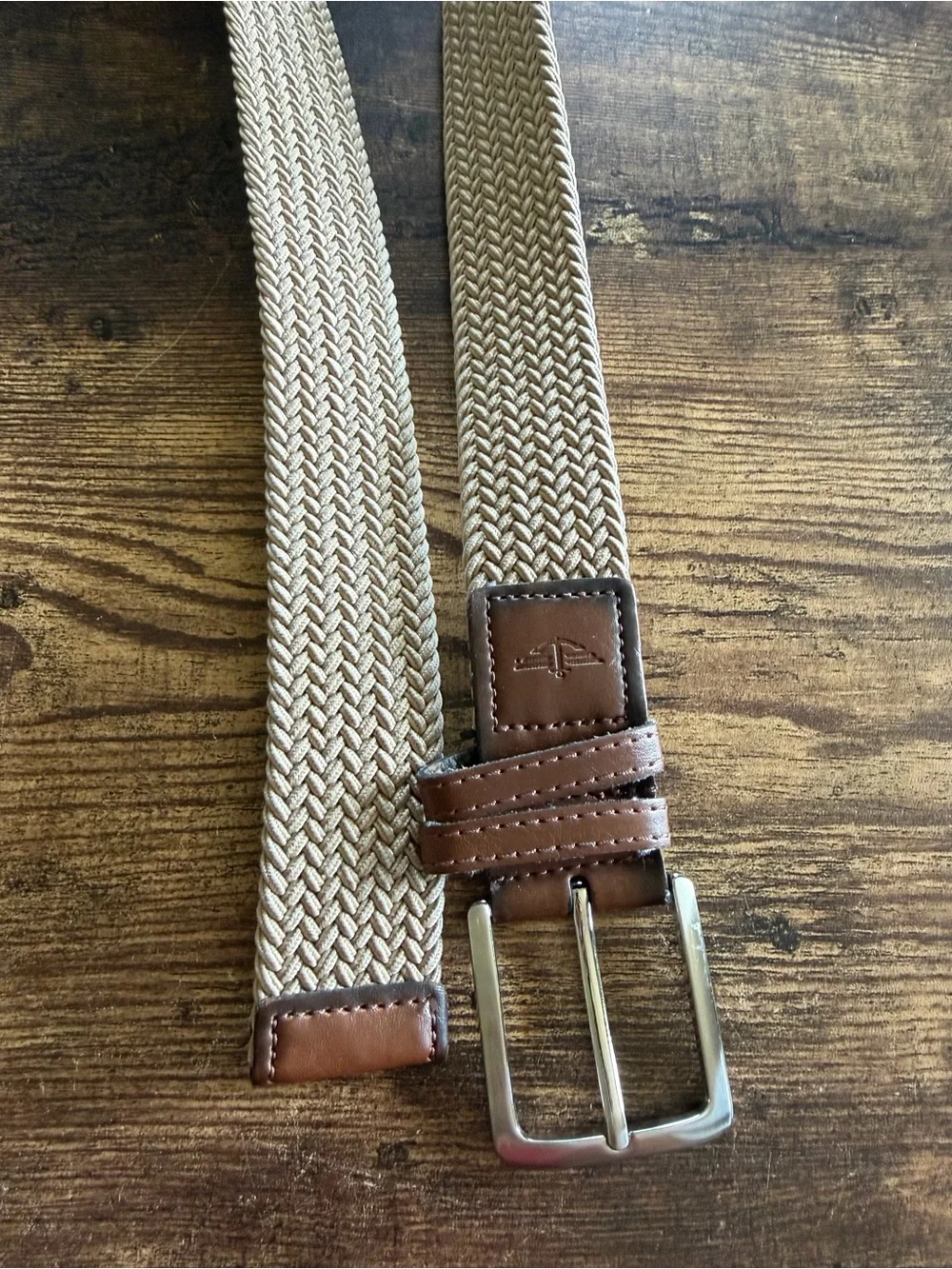 Dockers Woven Braided Stretch Belt in Beige with Silver Buckle